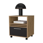 Saxon Nightstand with a Drawer and Open Storage, Natural Oak