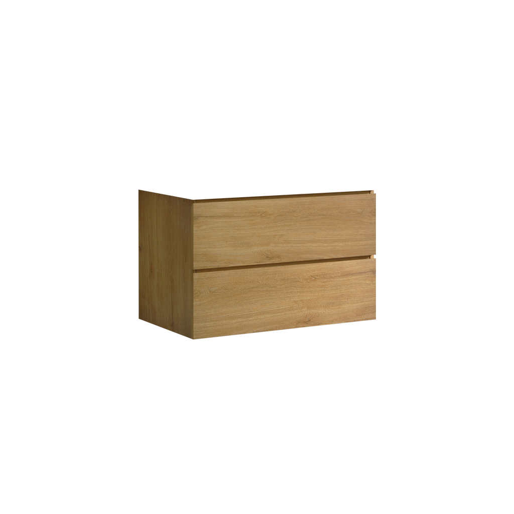 Wall mount cabinet WITHOUT basin, Natural oak color, with two drawers,KD Bathroom Cabinets