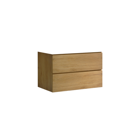 Wall mount cabinet WITHOUT basin, Natural oak color, with two drawers,KD Bathroom Cabinets