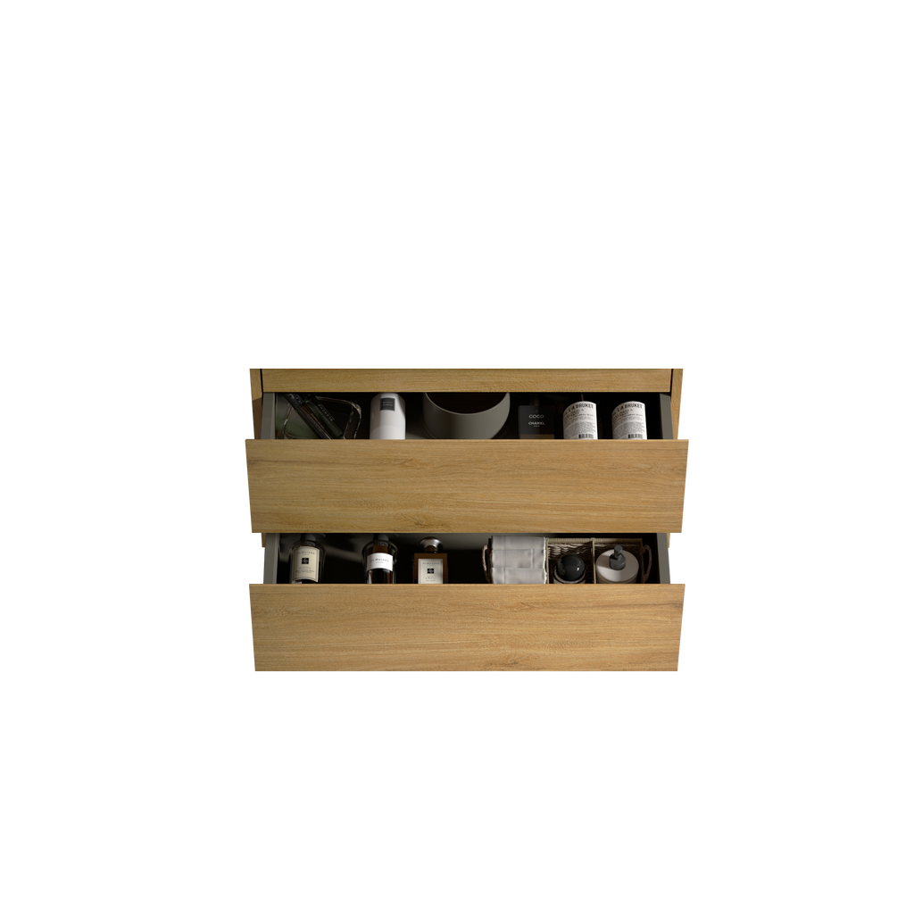 Wall mount cabinet WITHOUT basin, Natural oak color, with two drawers,KD Bathroom Cabinets