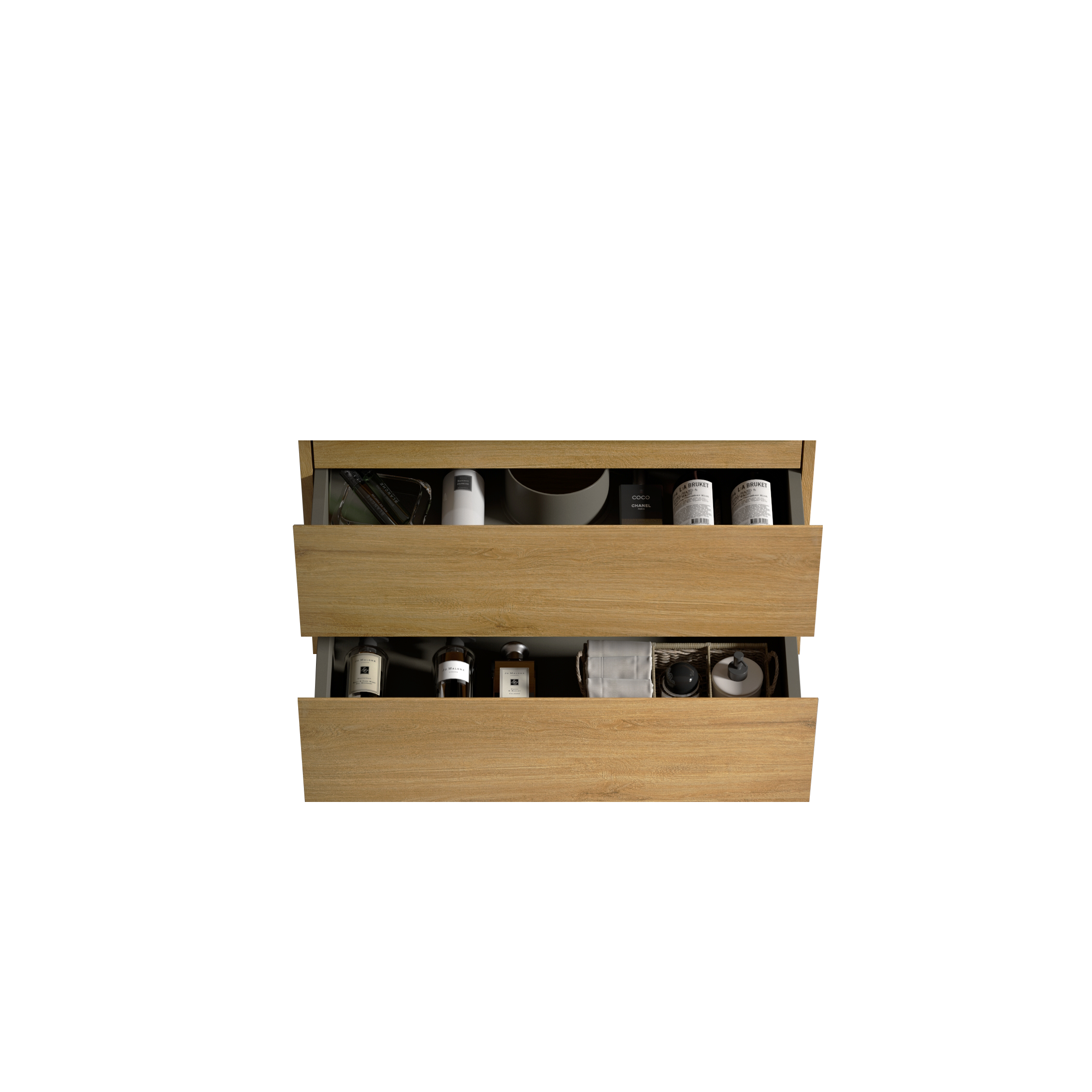 Wall mount cabinet WITHOUT basin, Natural oak color, with two drawers,KD Bathroom Cabinets