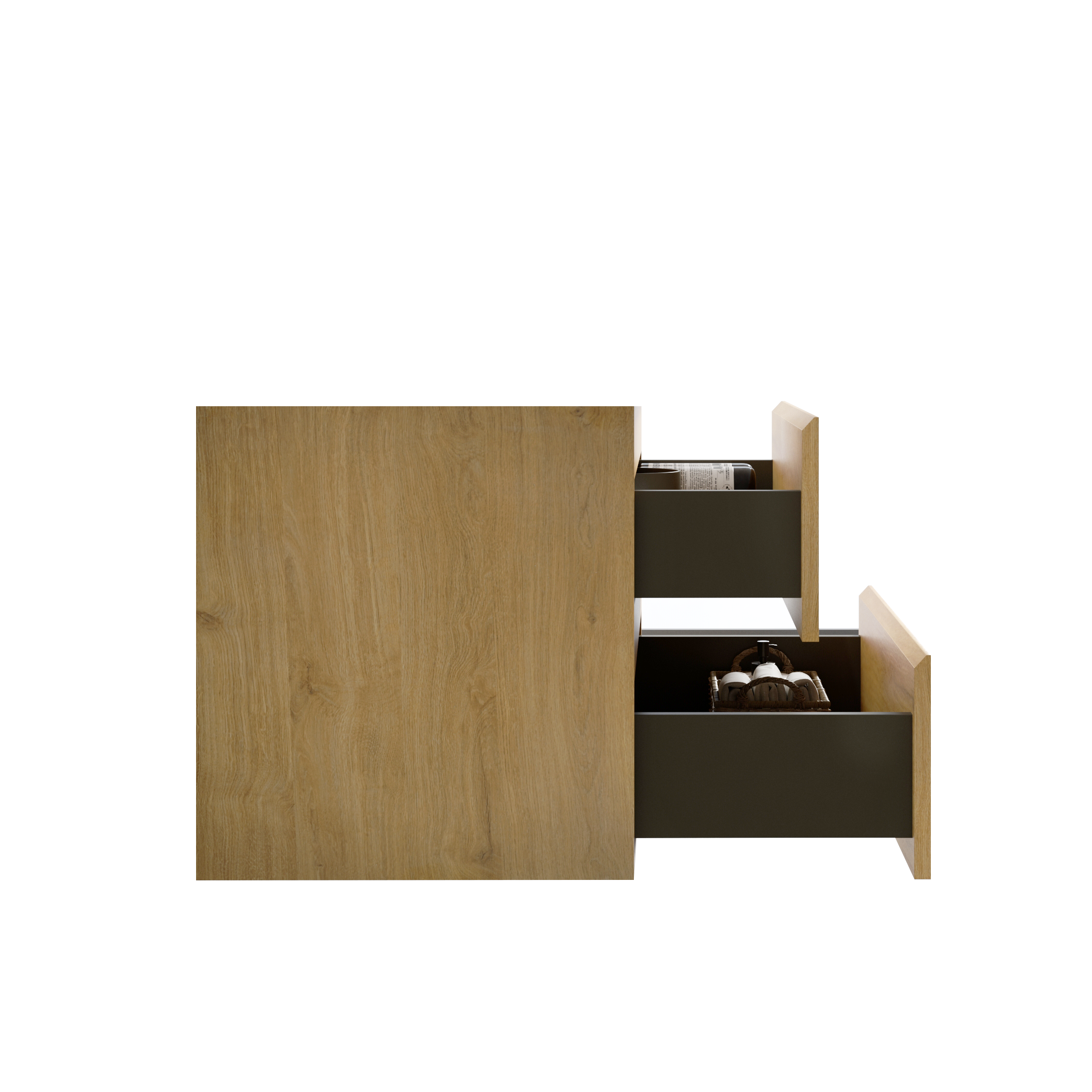 Wall mount cabinet WITHOUT basin, Natural oak color, with two drawers,KD Bathroom Cabinets