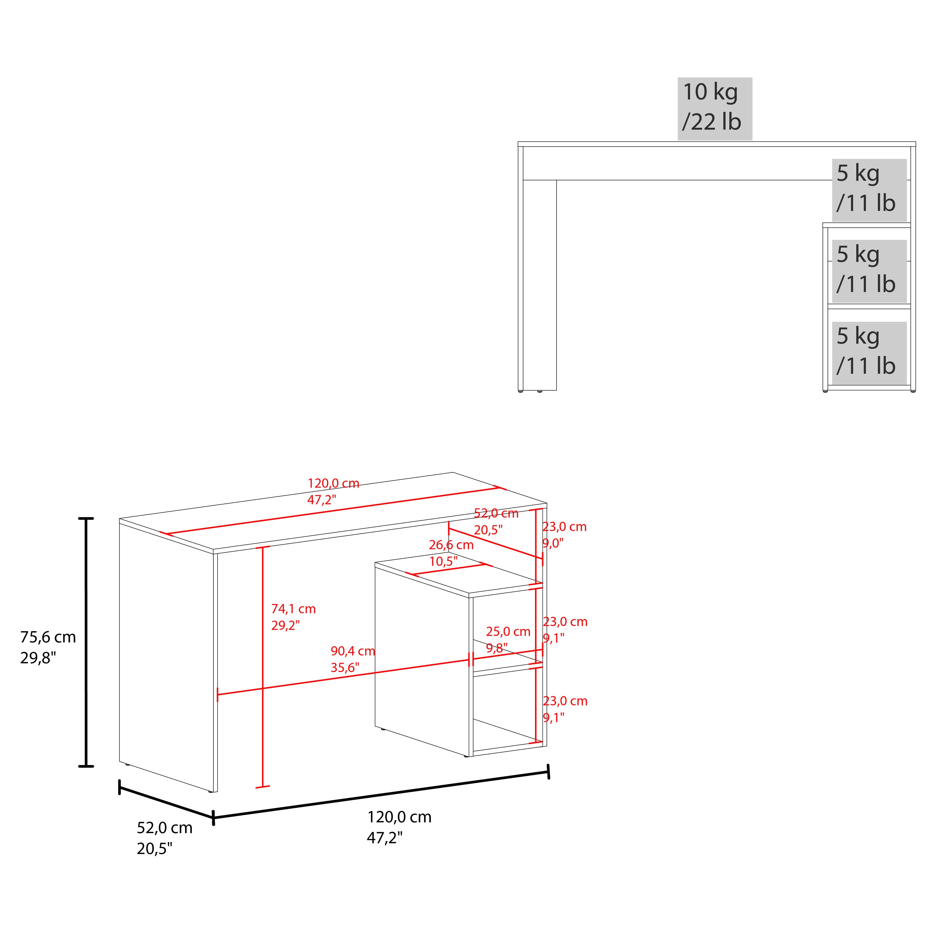 Solid 47' Wide Four Shelves Writting Desk, Home Office, Living Room, Gamer Desk Natural Oak