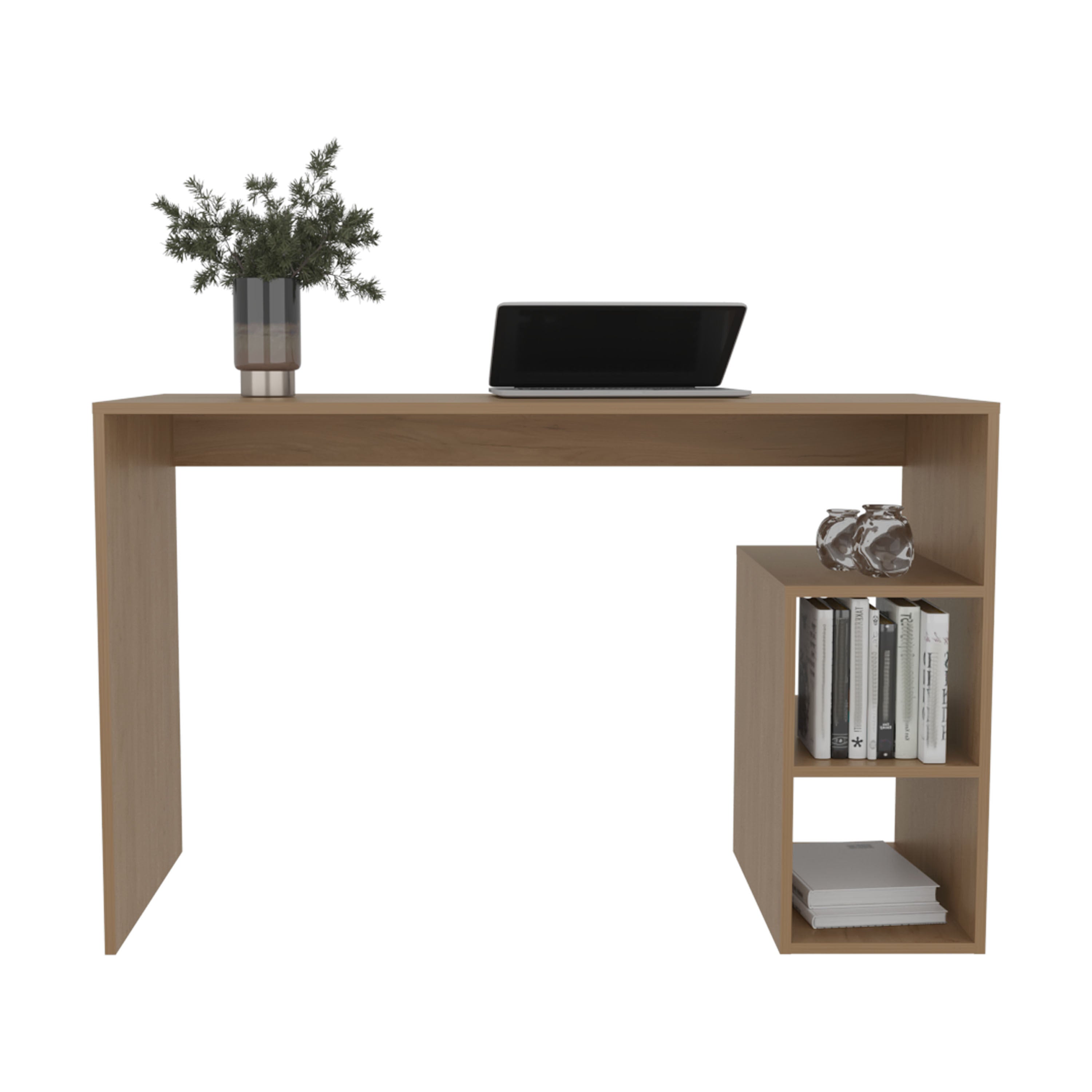 Solid 47' Wide Four Shelves Writting Desk, Home Office, Living Room, Gamer Desk Natural Oak