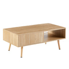 41.34" Rattan Coffee table, sliding door for storage, solid wood legs, Modern table for living room , natural - Groovy Boardz