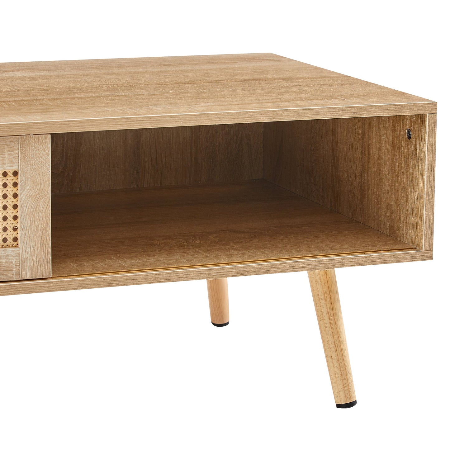 41.34" Rattan Coffee table, sliding door for storage, solid wood legs, Modern table for living room , natural - Groovy Boardz