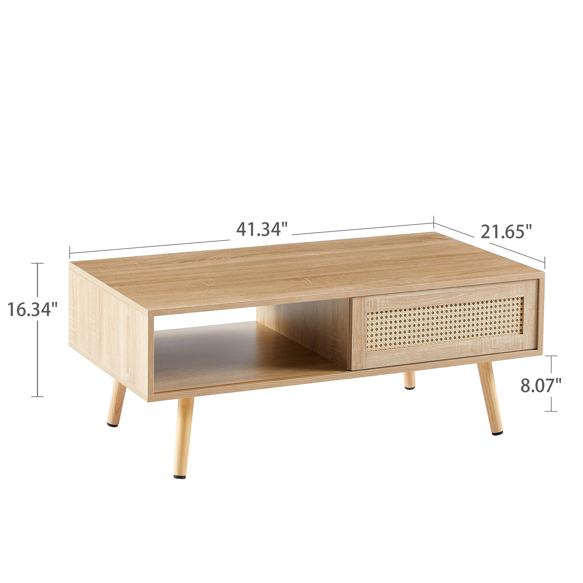 41.34" Rattan Coffee table, sliding door for storage, solid wood legs, Modern table for living room , natural - Groovy Boardz
