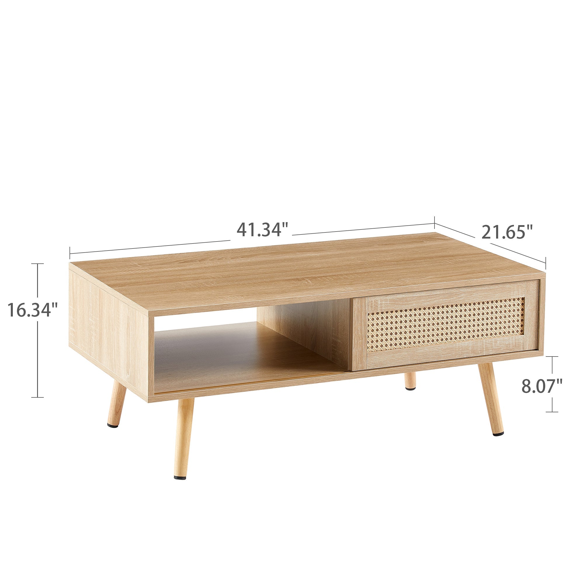 41.34" Rattan Coffee table, sliding door for storage, solid wood legs, Modern table for living room , natural - Groovy Boardz