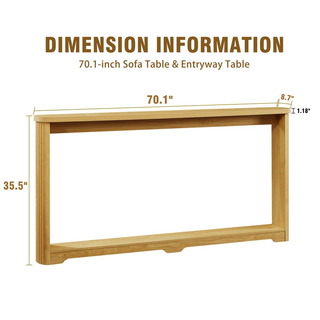 70.1'corrugated texture storage table for entranceways, narrow wooden console sofa table, can be placed behind the sofa, suitable for entranceways, corridors, and front door.Natura.70.1'L*8.7'W*35.5'H