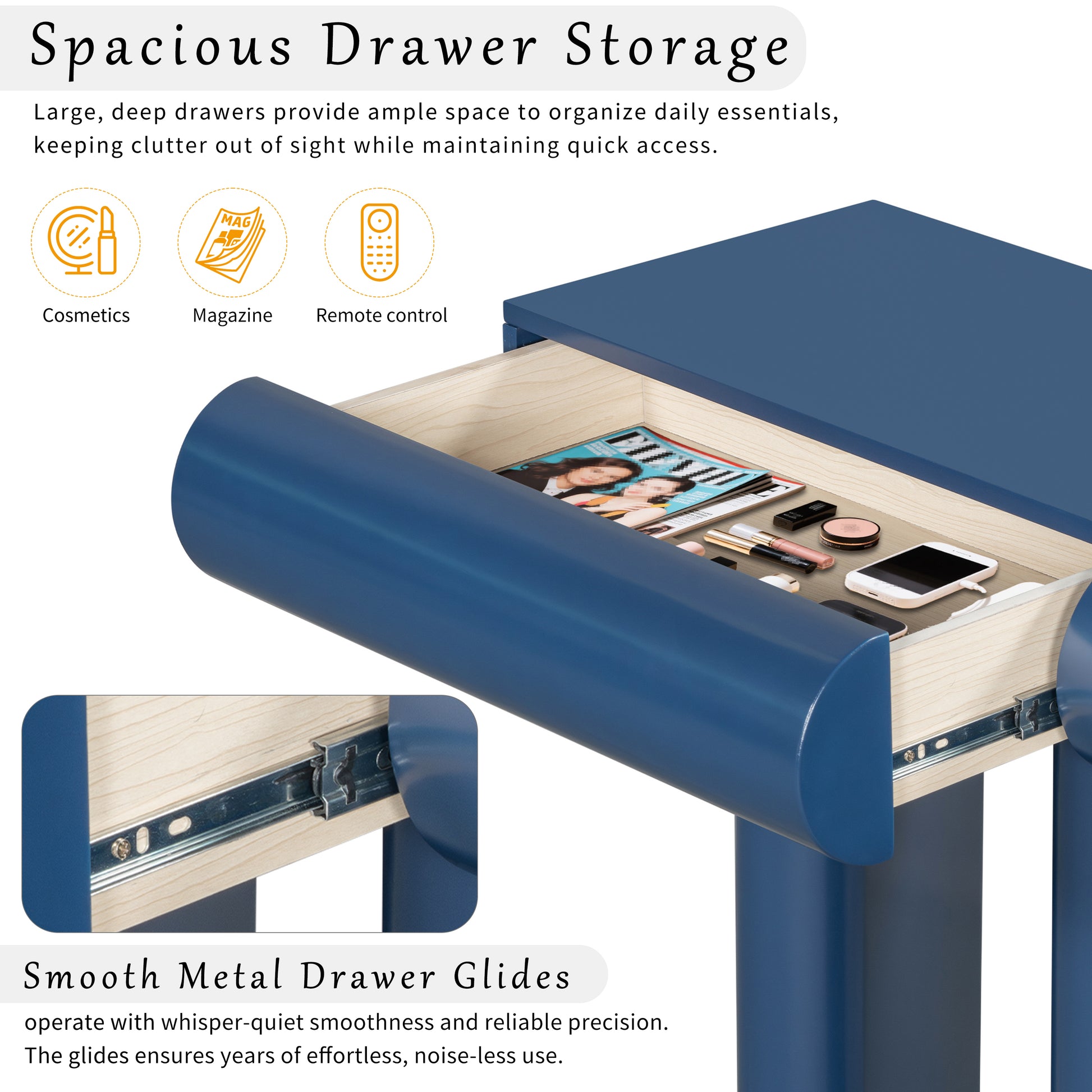 U_Style 47.6' Modern Painted Entryway Table with 2 Curved Drawers,Space-Saving Hallway Table with Geometric Legs,Contemporary Narrow Sofa Table for Living Room,Bedroom,Small Apartments, Foyer(Blue)