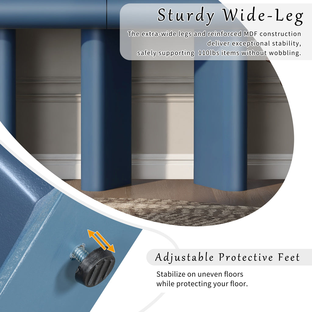 U_Style 47.6' Modern Painted Entryway Table with 2 Curved Drawers,Space-Saving Hallway Table with Geometric Legs,Contemporary Narrow Sofa Table for Living Room,Bedroom,Small Apartments, Foyer(Blue)