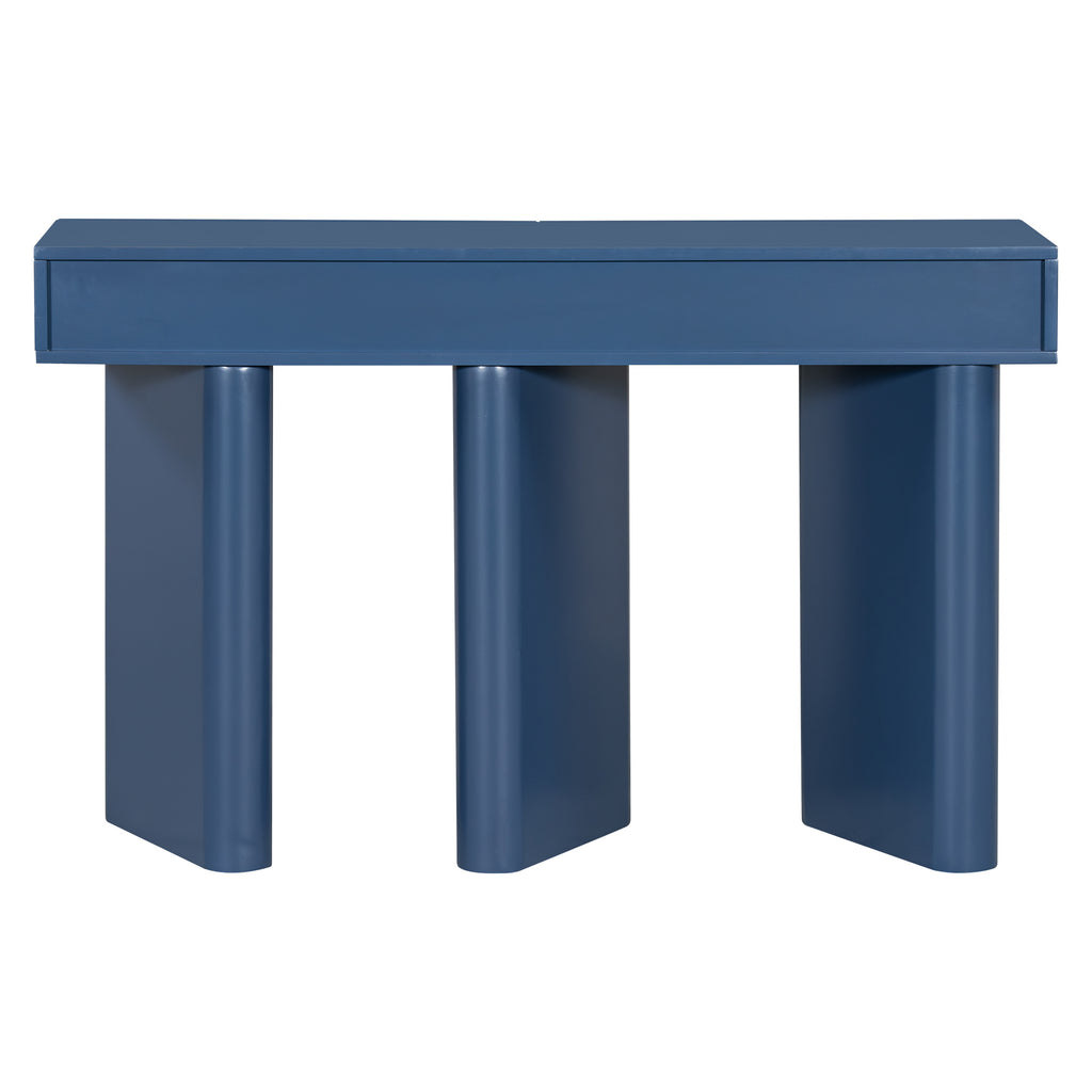 U_Style 47.6' Modern Painted Entryway Table with 2 Curved Drawers,Space-Saving Hallway Table with Geometric Legs,Contemporary Narrow Sofa Table for Living Room,Bedroom,Small Apartments, Foyer(Blue)