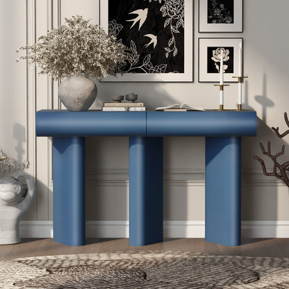 U_Style 47.6' Modern Painted Entryway Table with 2 Curved Drawers,Space-Saving Hallway Table with Geometric Legs,Contemporary Narrow Sofa Table for Living Room,Bedroom,Small Apartments, Foyer(Blue)