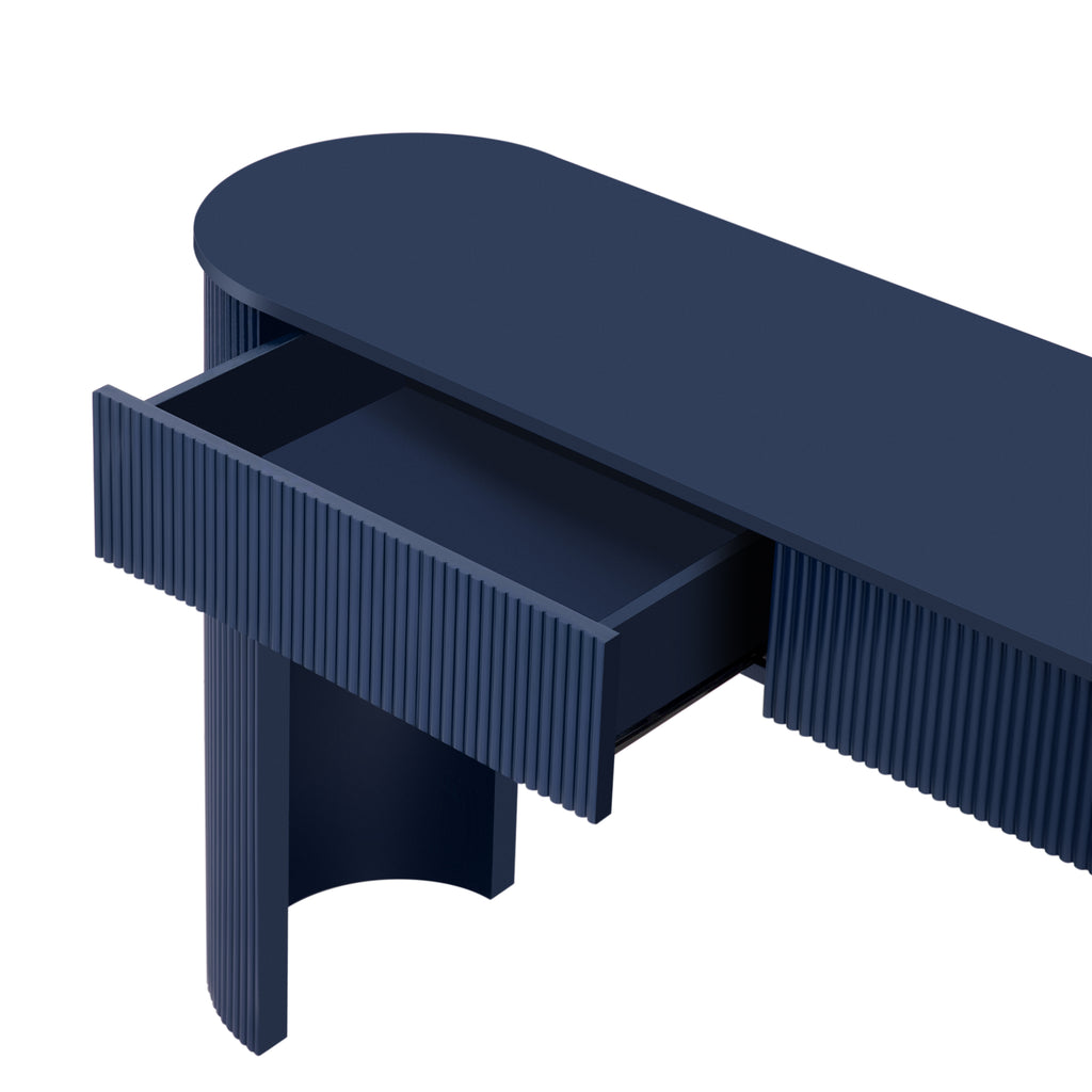 TREXM Entryway Table with Fluted Design, Modern Console Table with Storage, Oval Top and 2 Drawers for Entryway and Living Room (Navy)