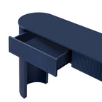 TREXM Entryway Table with Fluted Design, Modern Console Table with Storage, Oval Top and 2 Drawers for Entryway and Living Room (Navy)