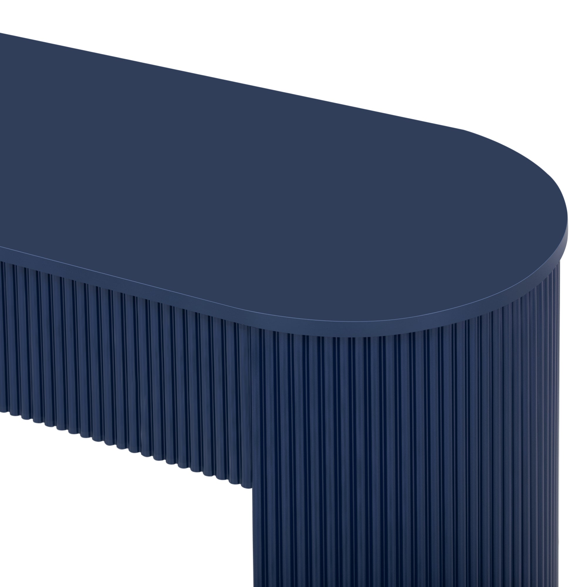 TREXM Entryway Table with Fluted Design, Modern Console Table with Storage, Oval Top and 2 Drawers for Entryway and Living Room (Navy)