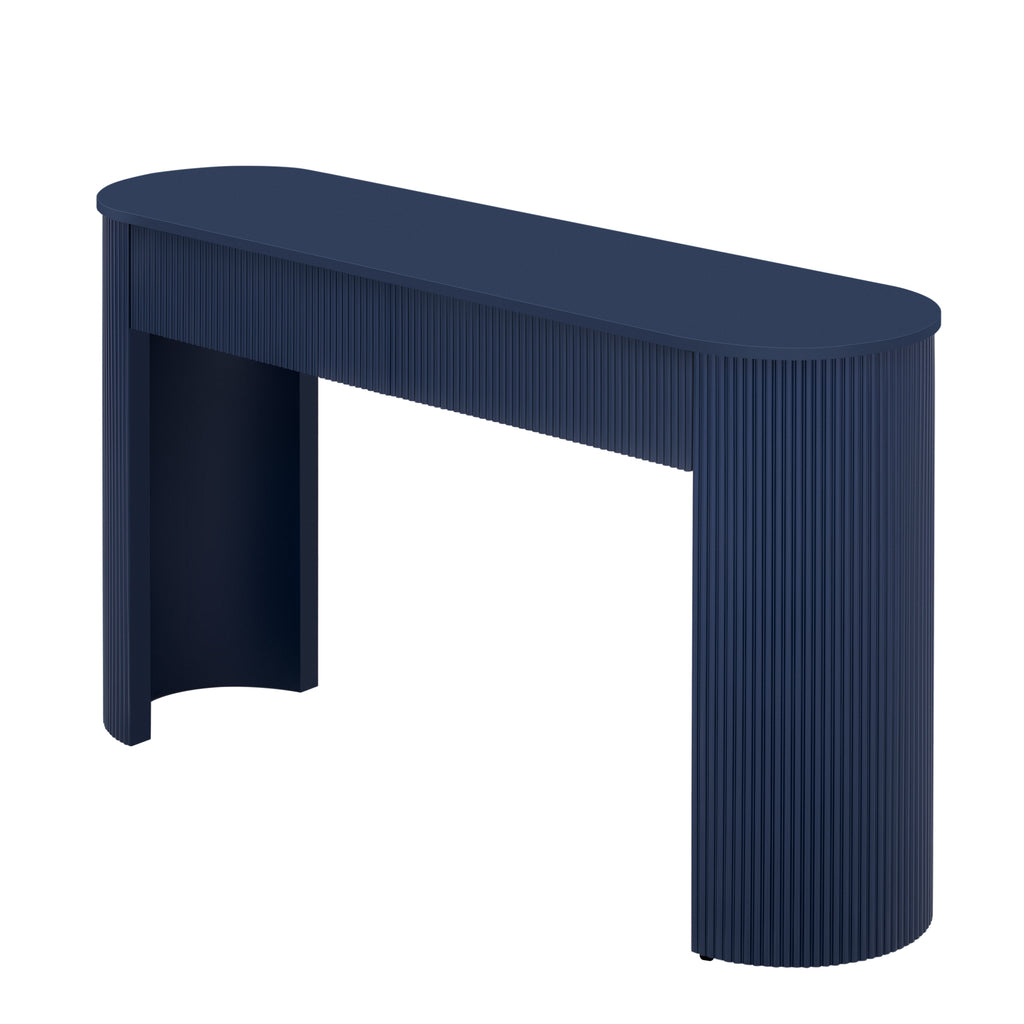 TREXM Entryway Table with Fluted Design, Modern Console Table with Storage, Oval Top and 2 Drawers for Entryway and Living Room (Navy)