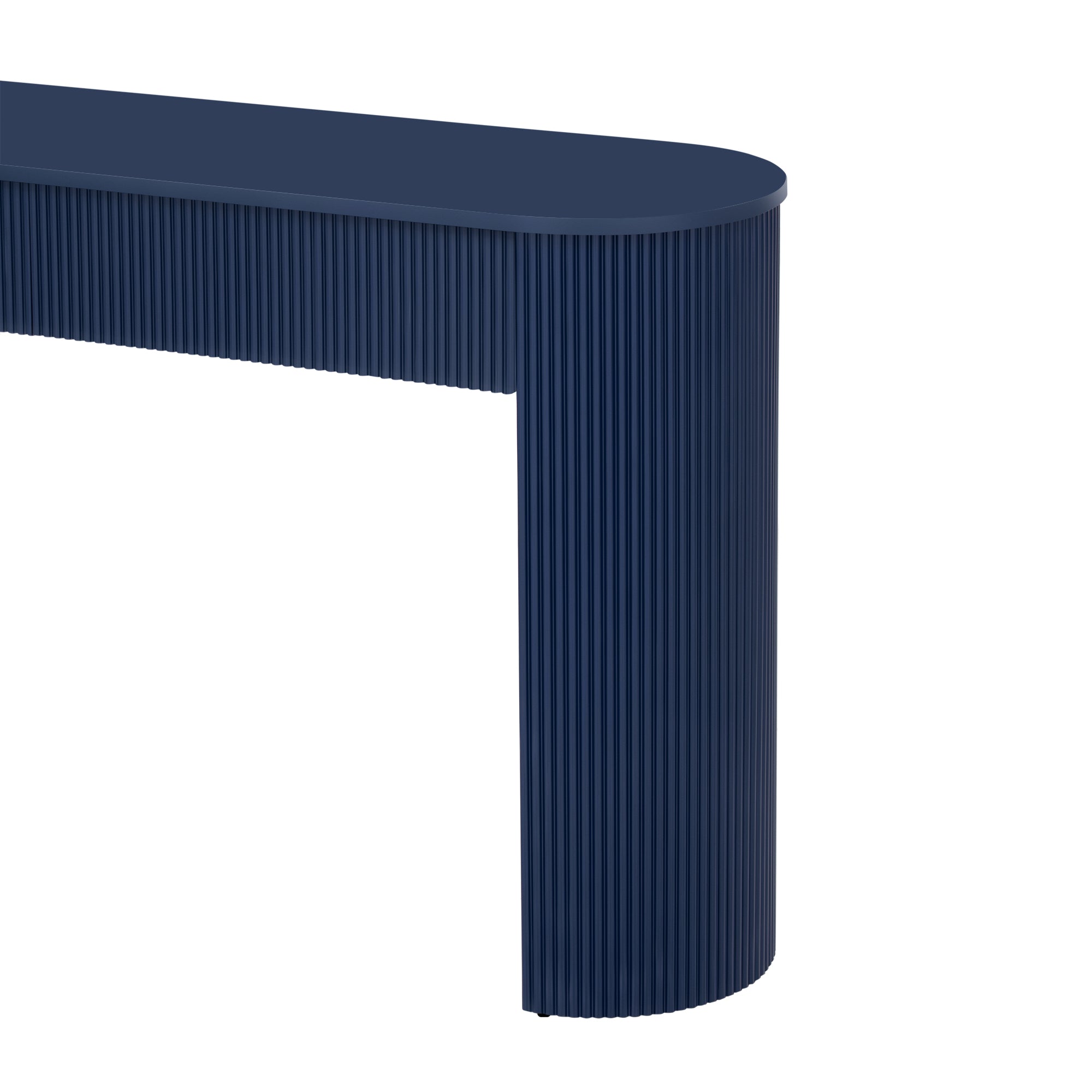 TREXM Entryway Table with Fluted Design, Modern Console Table with Storage, Oval Top and 2 Drawers for Entryway and Living Room (Navy)