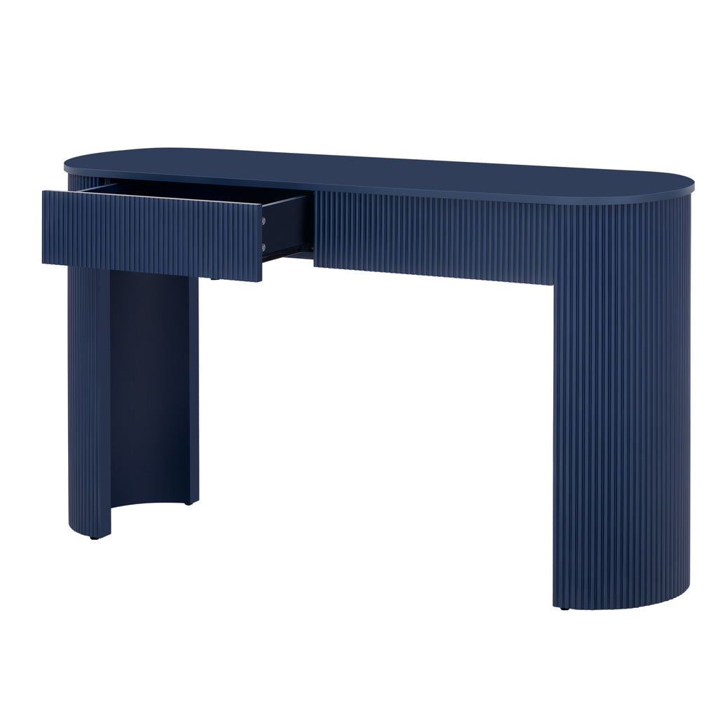 TREXM Entryway Table with Fluted Design, Modern Console Table with Storage, Oval Top and 2 Drawers for Entryway and Living Room (Navy)