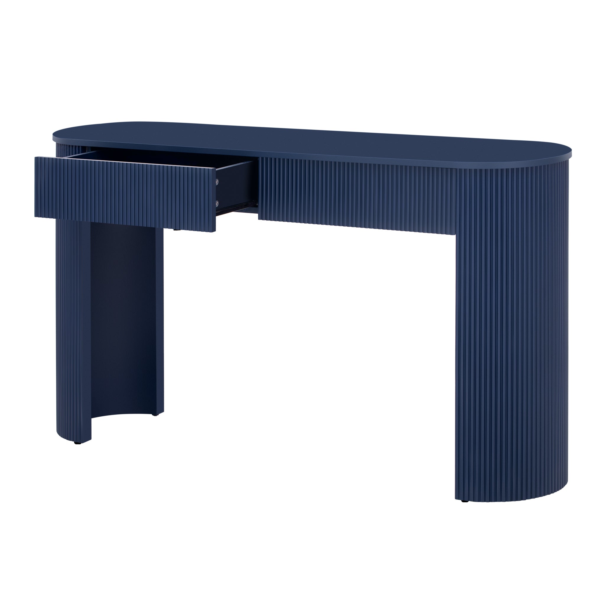 TREXM Entryway Table with Fluted Design, Modern Console Table with Storage, Oval Top and 2 Drawers for Entryway and Living Room (Navy)