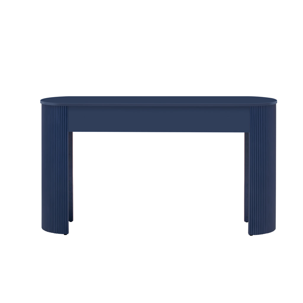 TREXM Entryway Table with Fluted Design, Modern Console Table with Storage, Oval Top and 2 Drawers for Entryway and Living Room (Navy)