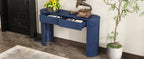 TREXM Entryway Table with Fluted Design, Modern Console Table with Storage, Oval Top and 2 Drawers for Entryway and Living Room (Navy)