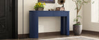 TREXM Entryway Table with Fluted Design, Modern Console Table with Storage, Oval Top and 2 Drawers for Entryway and Living Room (Navy)