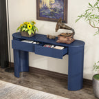 TREXM Entryway Table with Fluted Design, Modern Console Table with Storage, Oval Top and 2 Drawers for Entryway and Living Room (Navy)