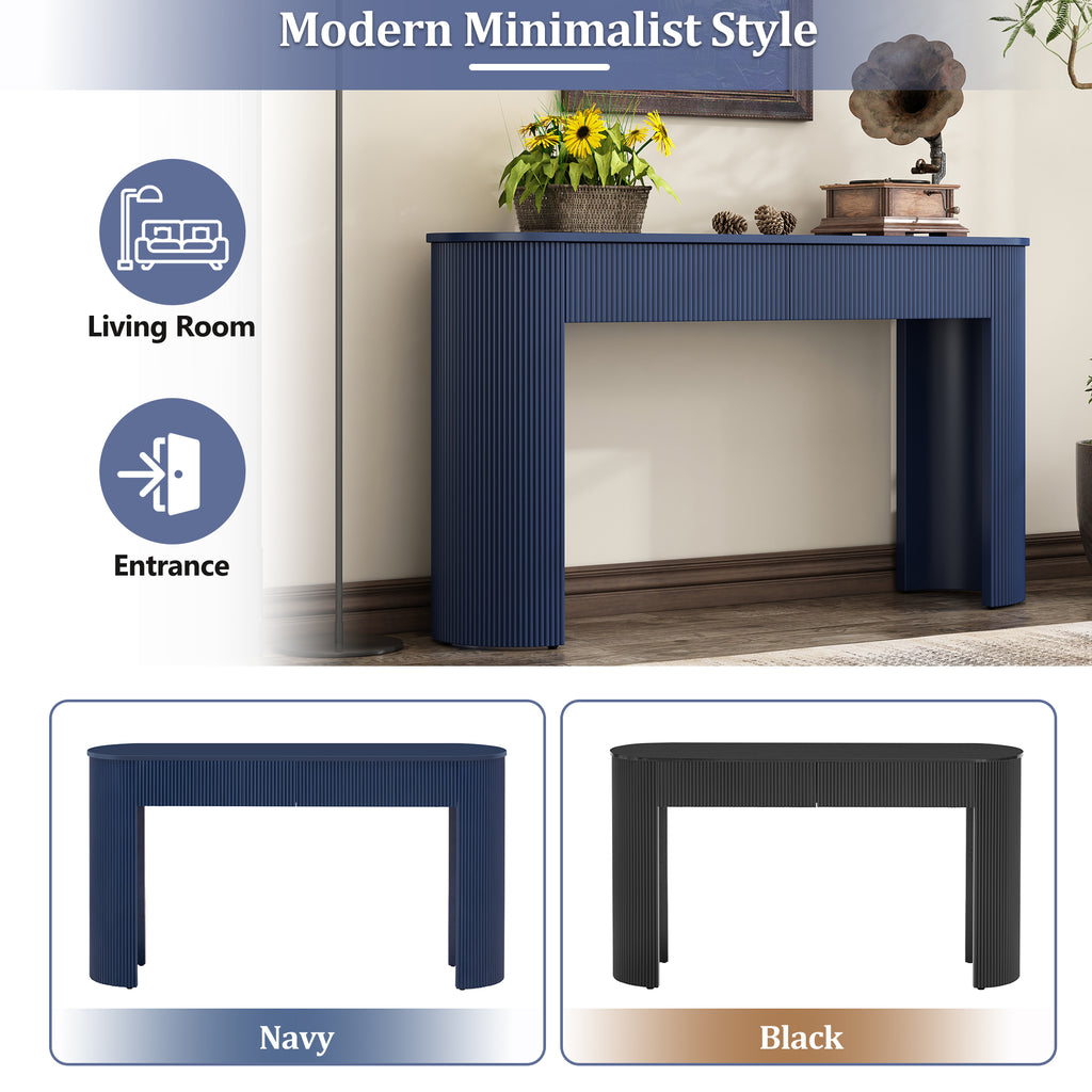 TREXM Entryway Table with Fluted Design, Modern Console Table with Storage, Oval Top and 2 Drawers for Entryway and Living Room (Navy)