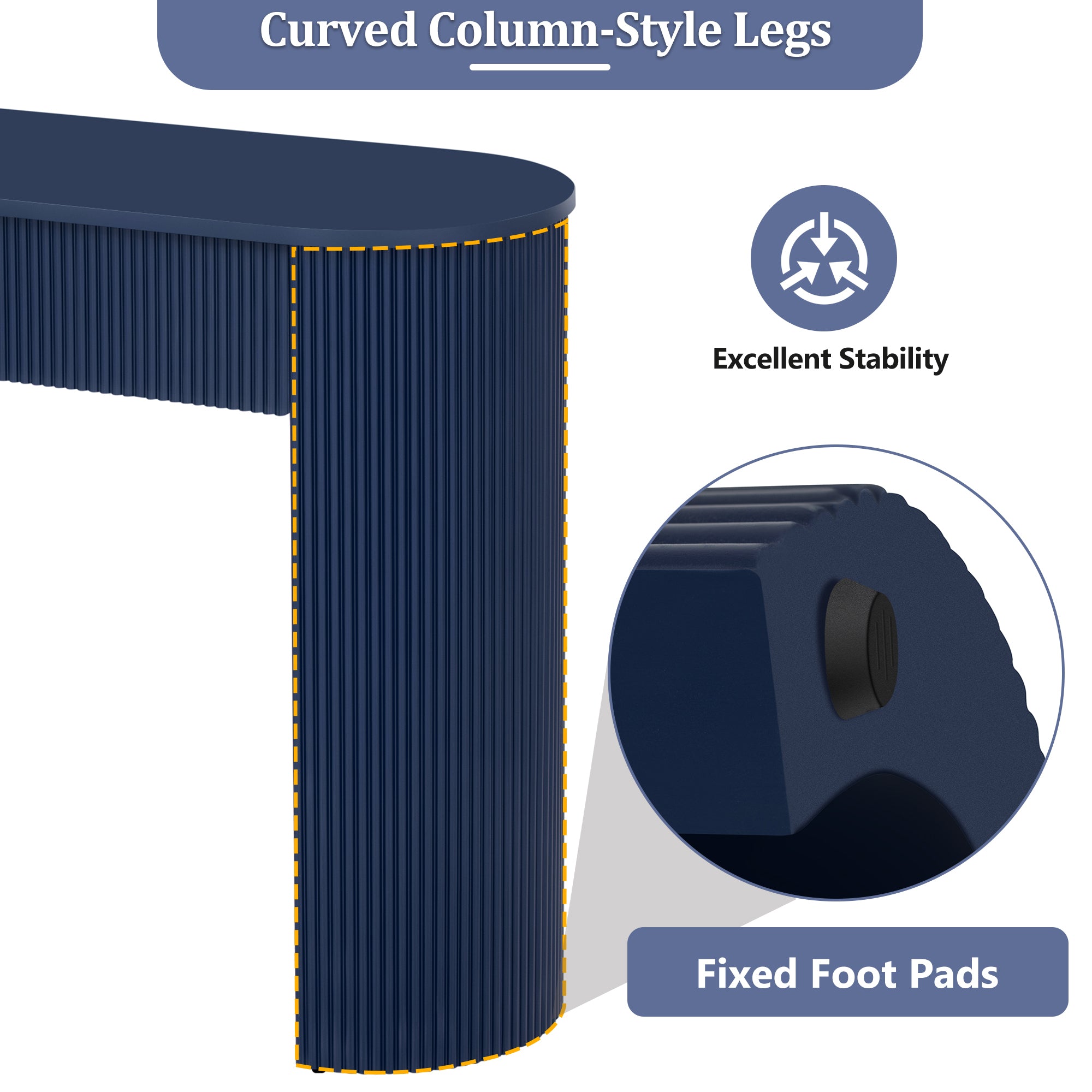 TREXM Entryway Table with Fluted Design, Modern Console Table with Storage, Oval Top and 2 Drawers for Entryway and Living Room (Navy)