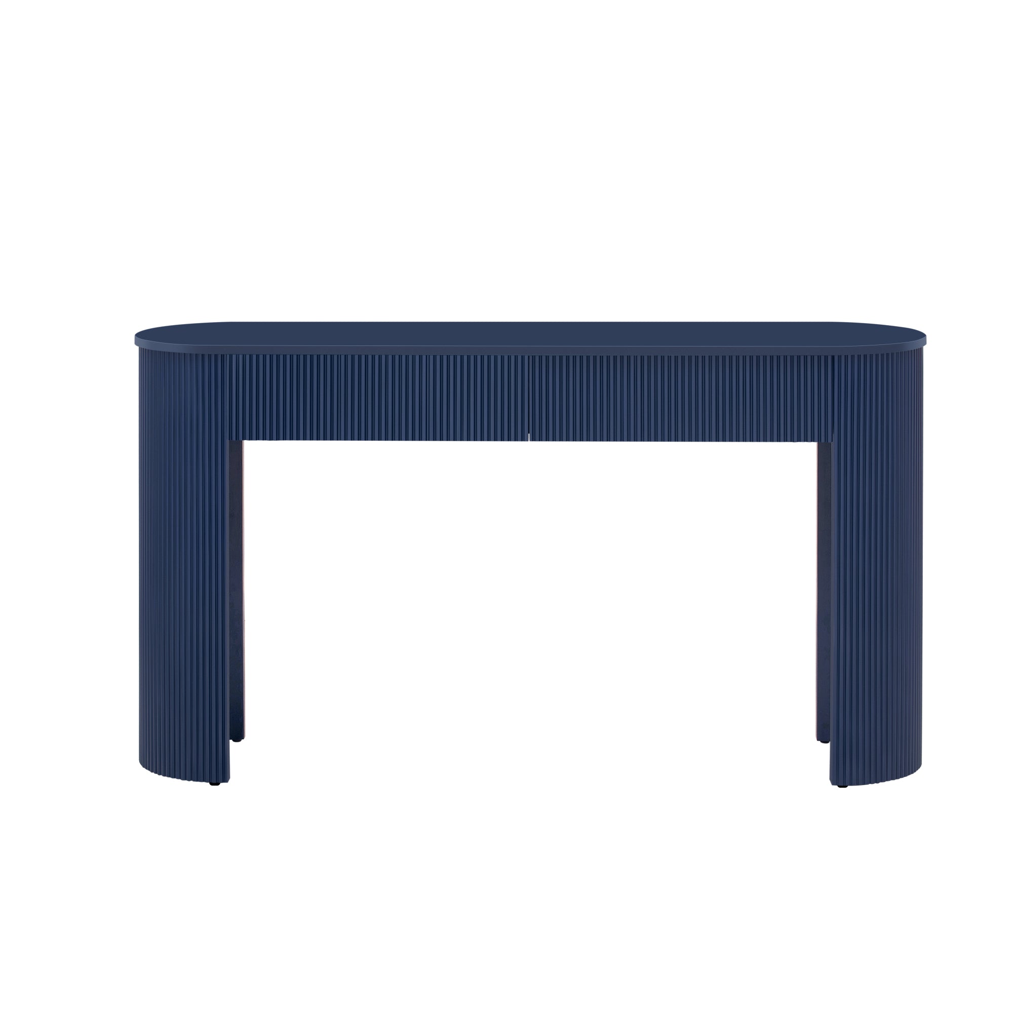 TREXM Entryway Table with Fluted Design, Modern Console Table with Storage, Oval Top and 2 Drawers for Entryway and Living Room (Navy)
