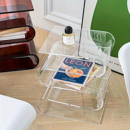 1pc Nordic Transparent Book Shelf, Acrylic Personality Side Table, Living Room Furniture, Home Decor, Small Bookshelf, Magazine