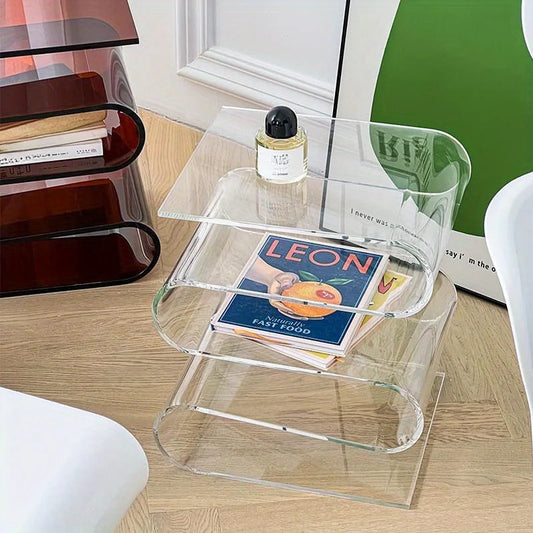 1pc Nordic Transparent Book Shelf, Acrylic Personality Side Table, Living Room Furniture, Home Decor, Small Bookshelf, Magazine