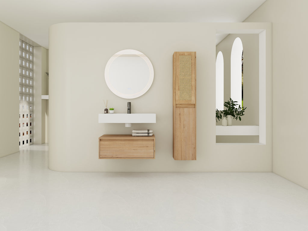 30 inch Wall-Mounted Bathroom Vanity with Resin Sink and Side Cabinet,Soft Close Drawer (KD-Packing), 09430IMO-30M-SC00112-SC00512 Combination Cabinet