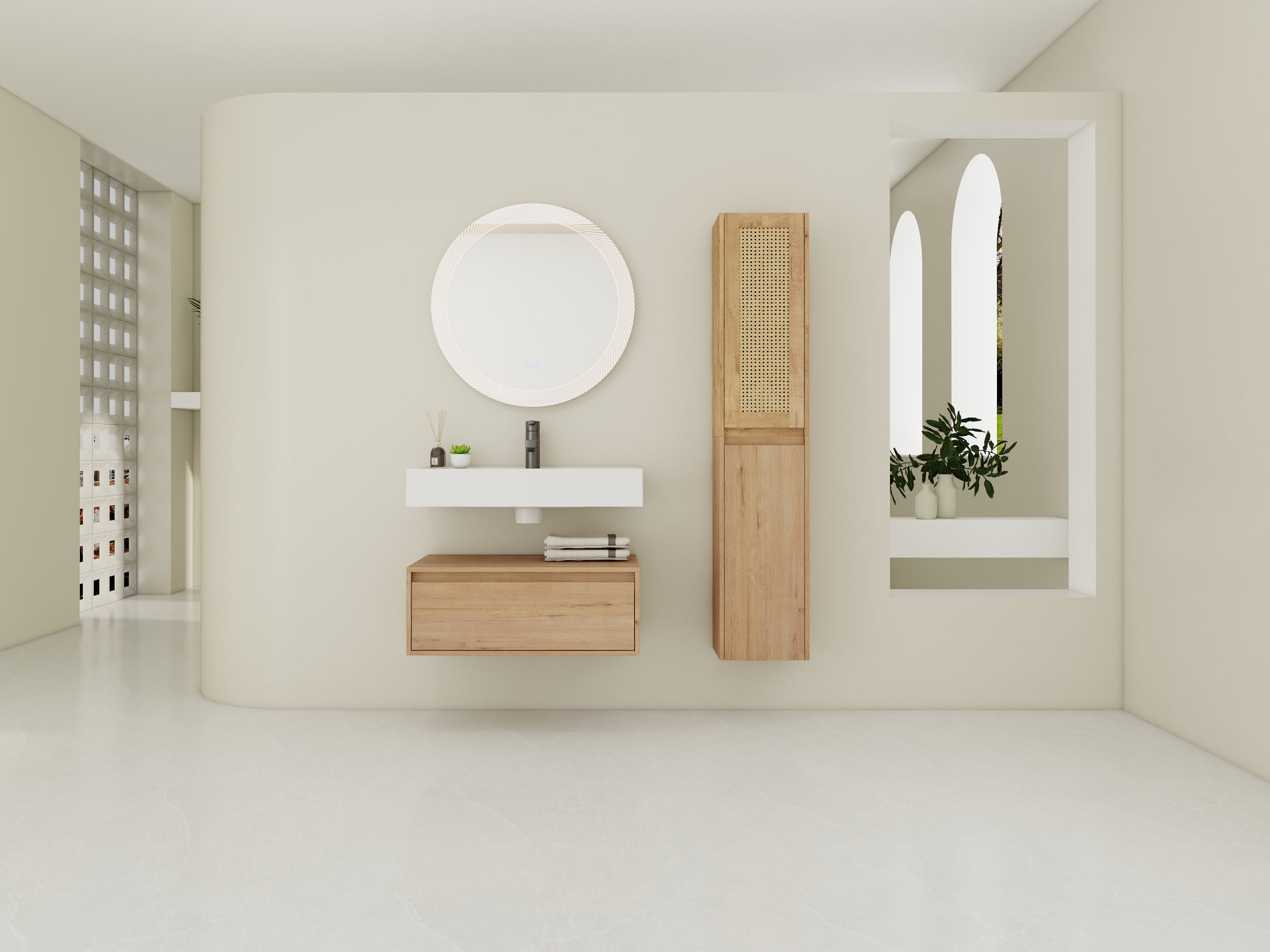 30 inch Wall-Mounted Bathroom Vanity with Resin Sink and Side Cabinet,Soft Close Drawer (KD-Packing), 09430IMO-30M-SC00112-SC00512 Combination Cabinet