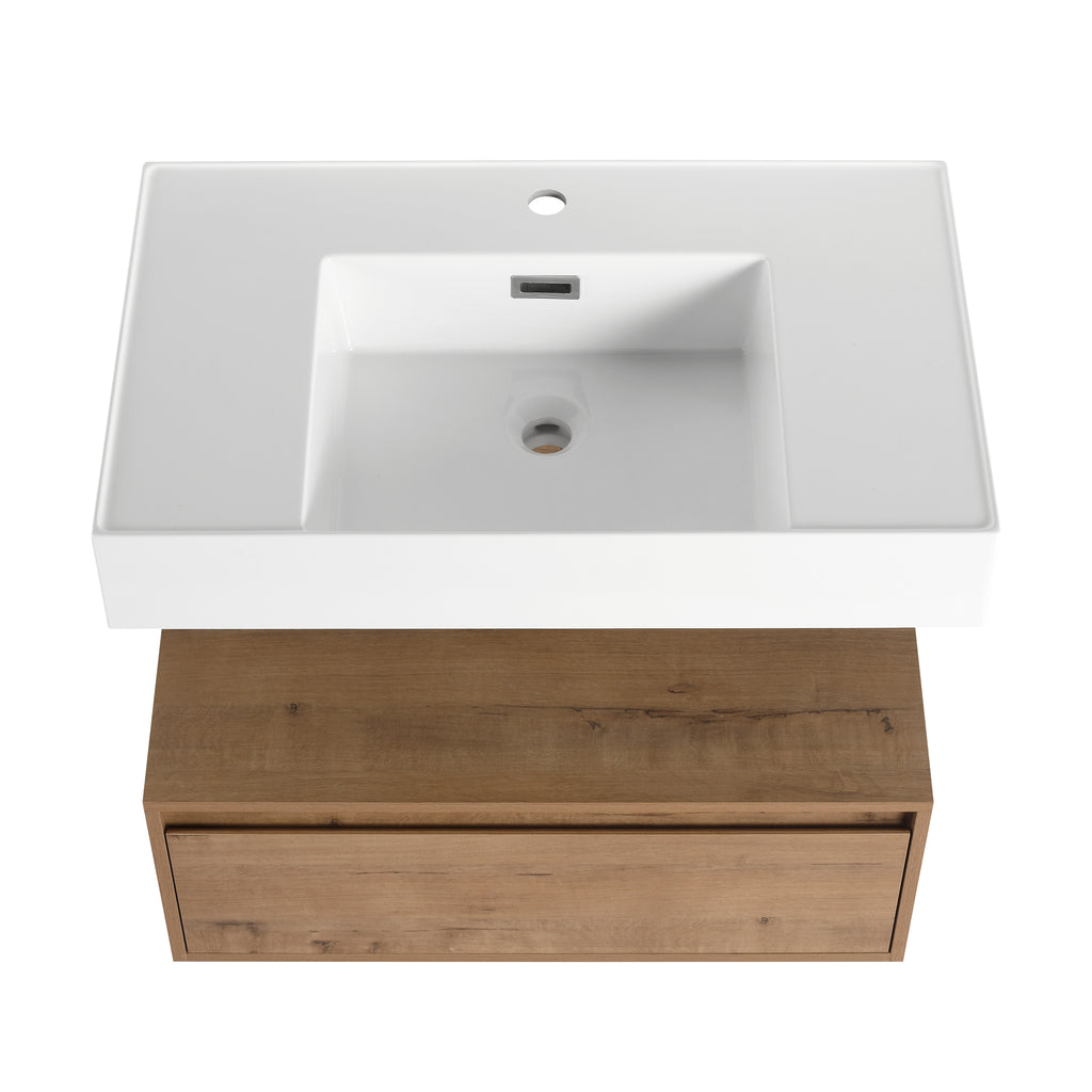 30 inch Wall-Mounted Bathroom Vanity with Resin Sink and Side Cabinet,Soft Close Drawer (KD-Packing), 09430IMO-30M-SC00112-SC00512 Combination Cabinet