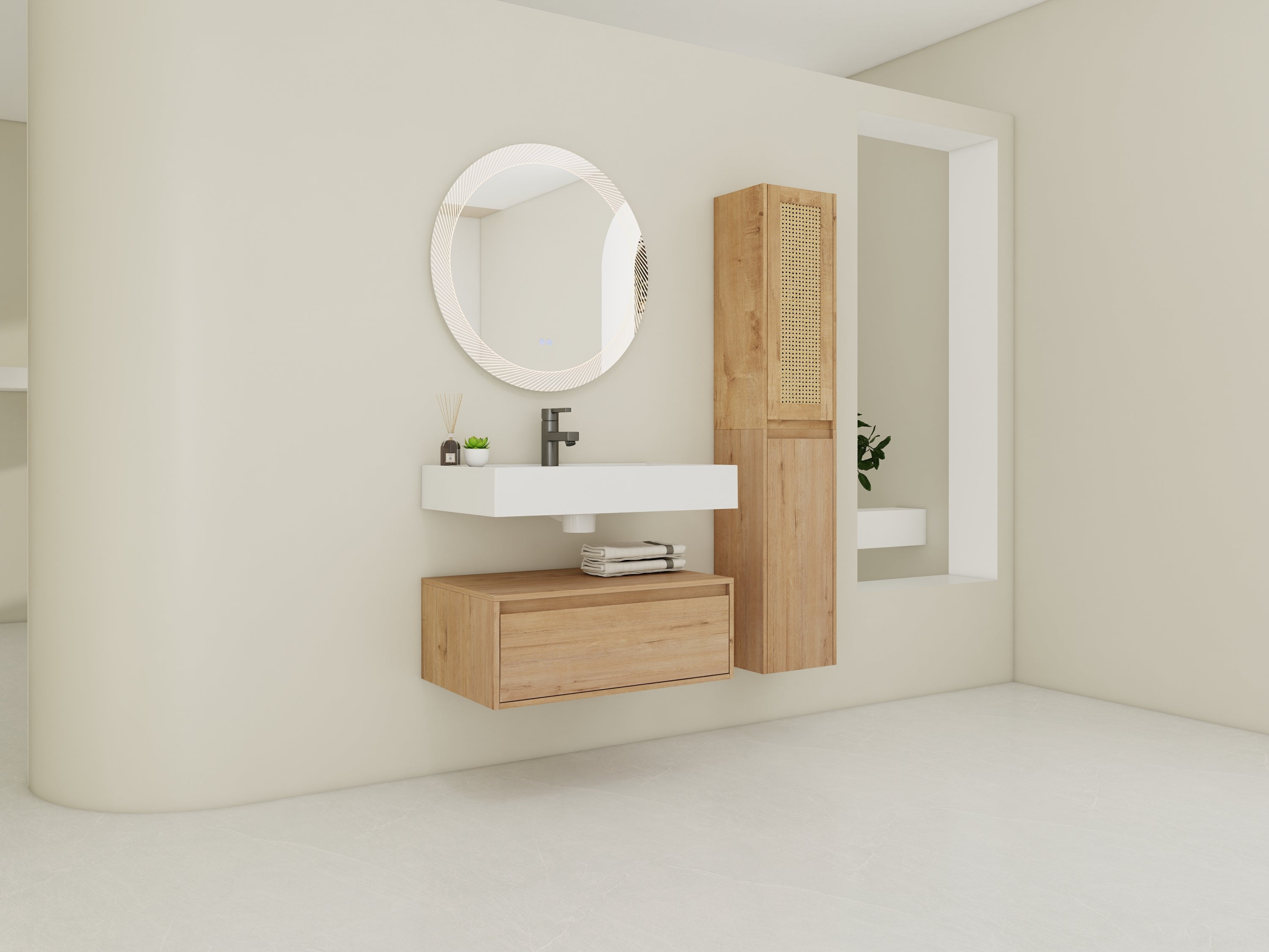 30 inch Wall-Mounted Bathroom Vanity with Resin Sink and Side Cabinet,Soft Close Drawer (KD-Packing), 09430IMO-30M-SC00112-SC00512 Combination Cabinet