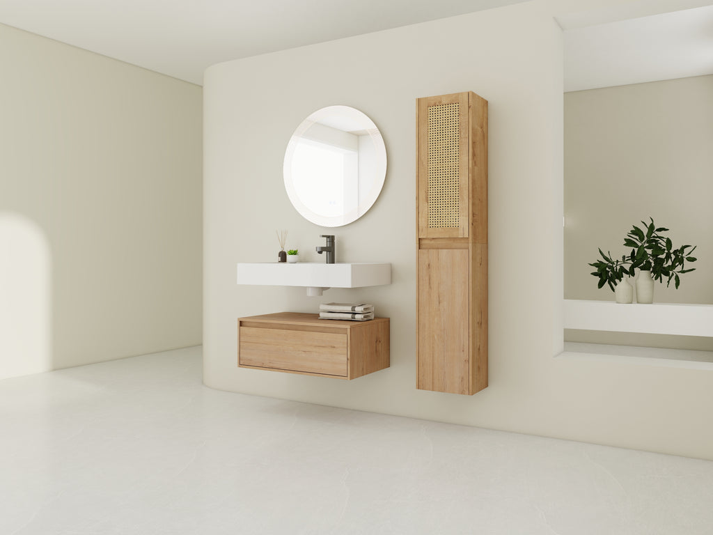 30 inch Wall-Mounted Bathroom Vanity with Resin Sink and Side Cabinet,Soft Close Drawer (KD-Packing), 09430IMO-30M-SC00112-SC00512 Combination Cabinet