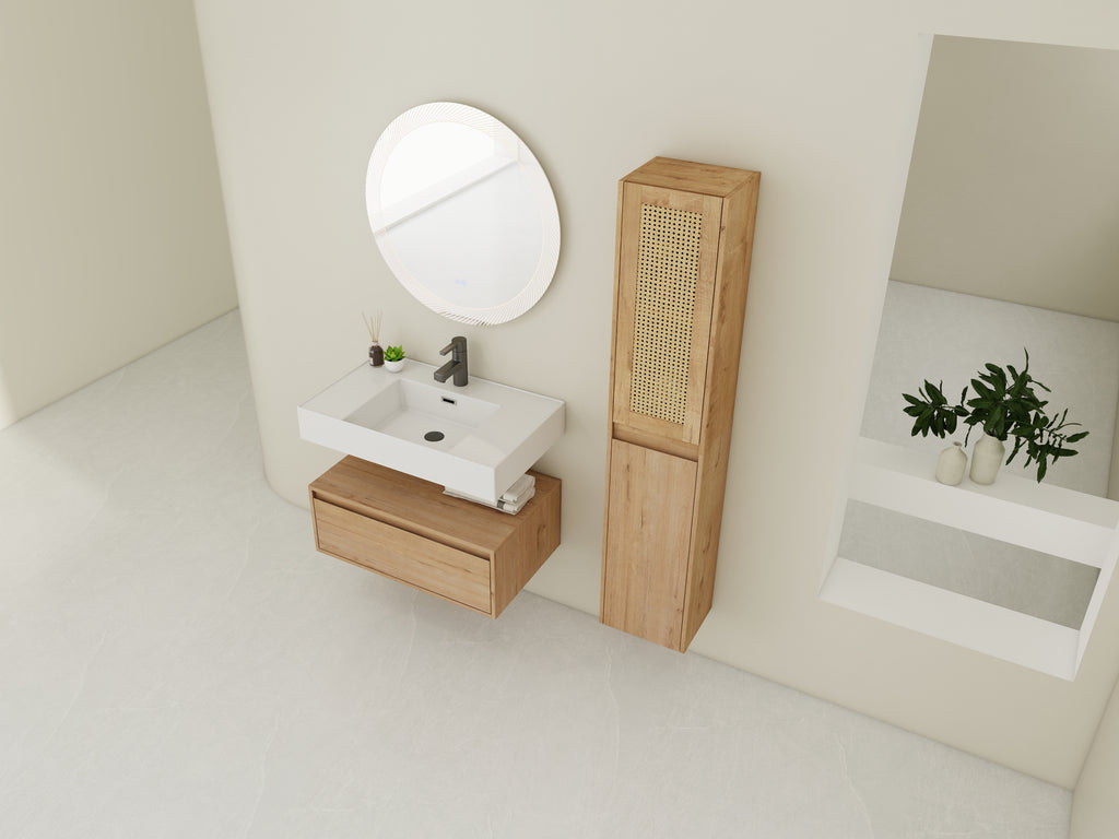 30 inch Wall-Mounted Bathroom Vanity with Resin Sink and Side Cabinet,Soft Close Drawer (KD-Packing), 09430IMO-30M-SC00112-SC00512 Combination Cabinet