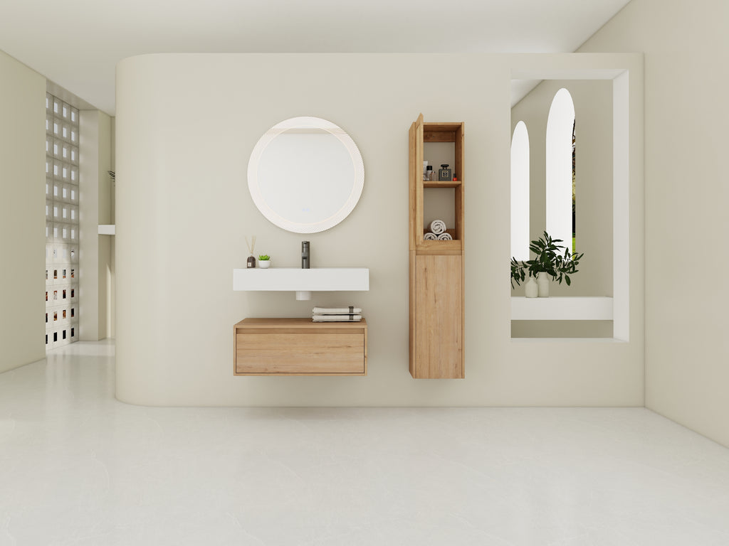 30 inch Wall-Mounted Bathroom Vanity with Resin Sink and Side Cabinet,Soft Close Drawer (KD-Packing), 09430IMO-30M-SC00112-SC00512 Combination Cabinet