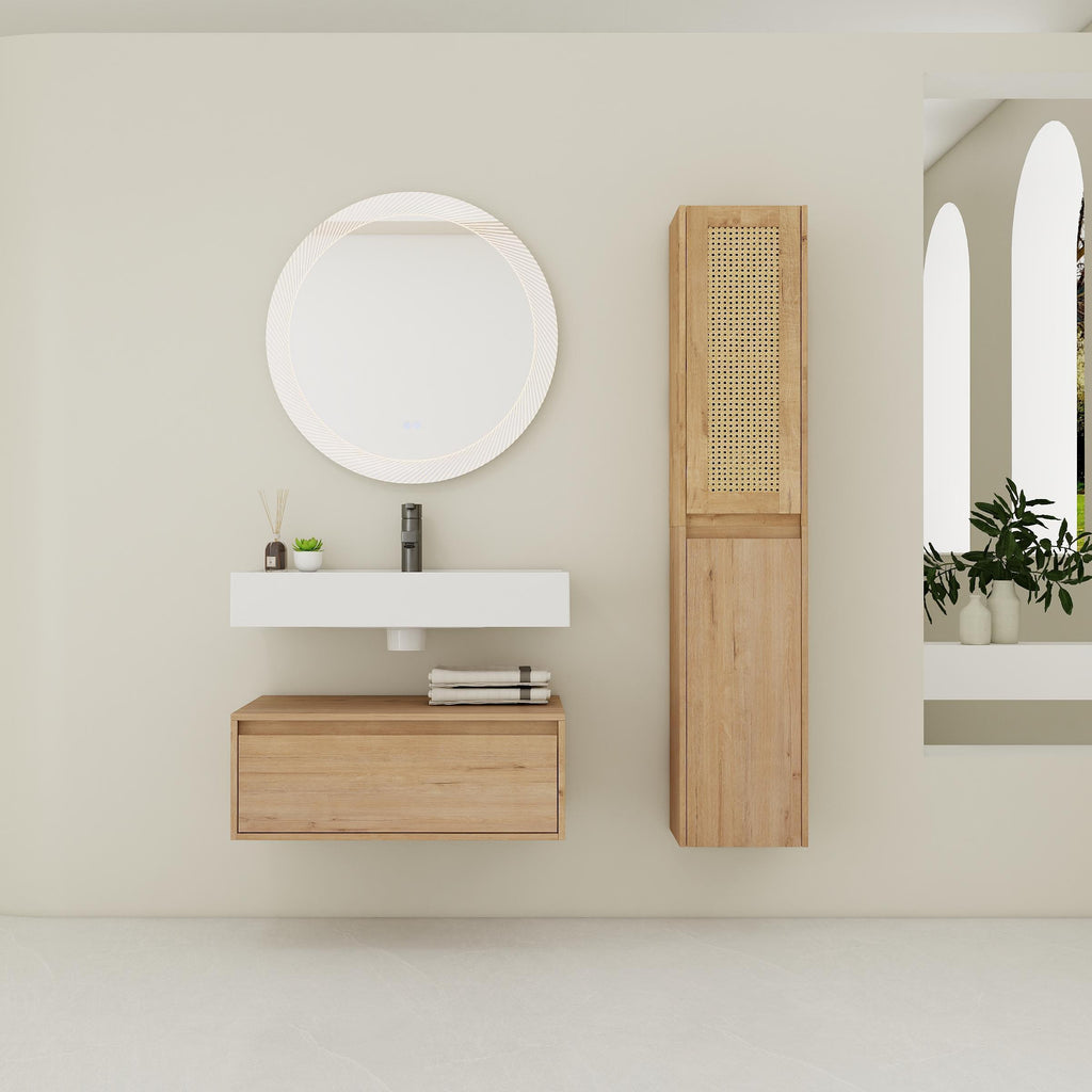 30 inch Wall-Mounted Bathroom Vanity with Resin Sink and Side Cabinet,Soft Close Drawer (KD-Packing), 09430IMO-30M-SC00112-SC00512 Combination Cabinet