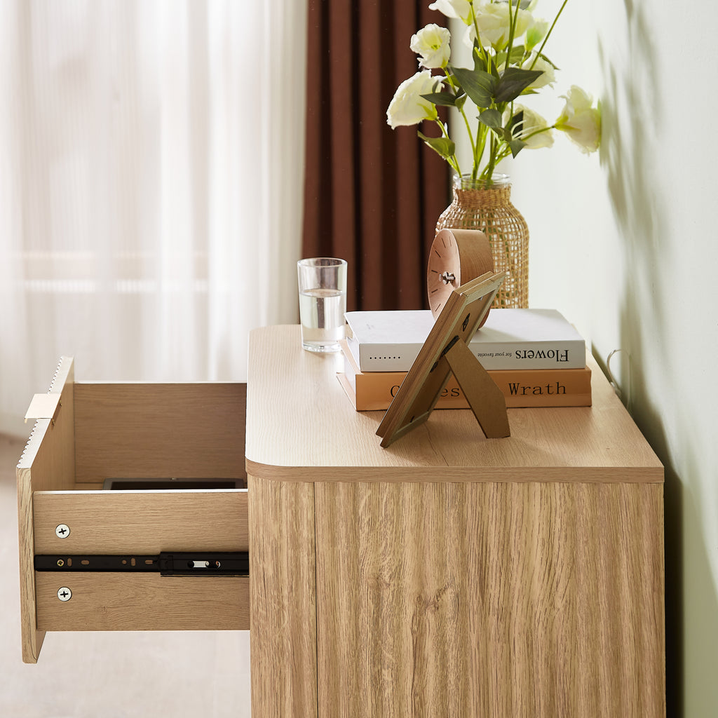 3 Drawers Drasser, 27.6'' Wide Modern Chest of Drawers Curved wave Design,Nightstand,Wood Drawer Organizer for Bedroom, Living Room, Hallway, Oak,27.6''W x 15.8''D x 27.4''H.