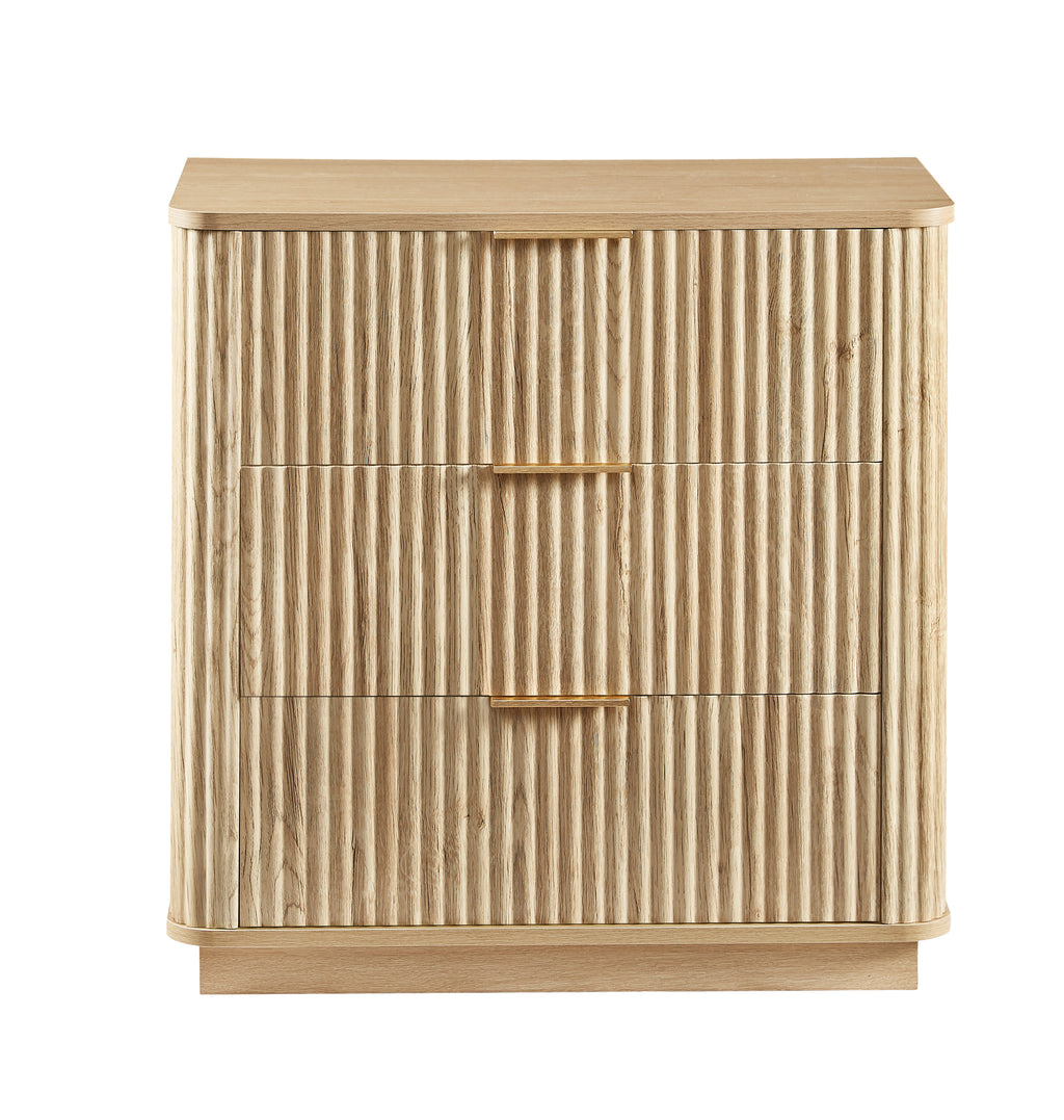 3 Drawers Drasser, 27.6'' Wide Modern Chest of Drawers Curved wave Design,Nightstand,Wood Drawer Organizer for Bedroom, Living Room, Hallway, Oak,27.6''W x 15.8''D x 27.4''H.