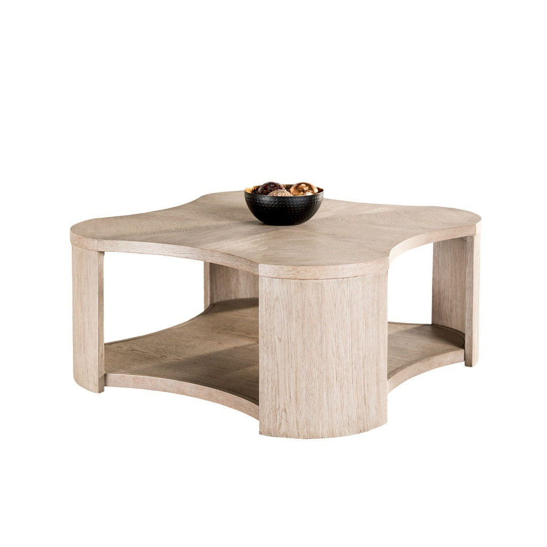 1pc Coffee Table Modern Style With Open storage Attached Casters Rubberwood Structure Oak Finish