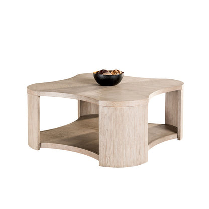 1pc Coffee Table Modern Style With Open storage Attached Casters Rubberwood Structure Oak Finish