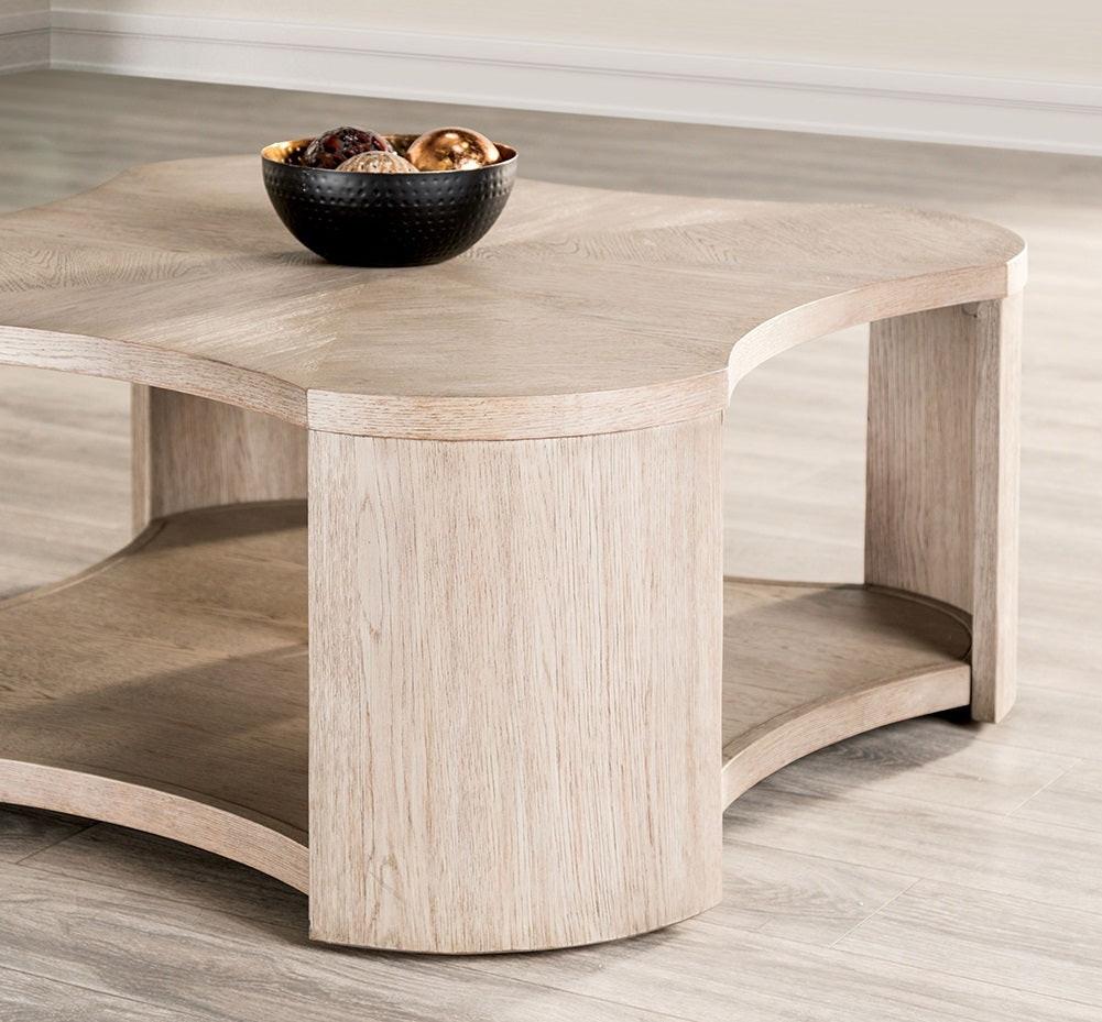 Modern Oak Finish Coffee Table with Storage and Casters.