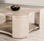Modern Oak Finish Coffee Table with Storage and Casters.