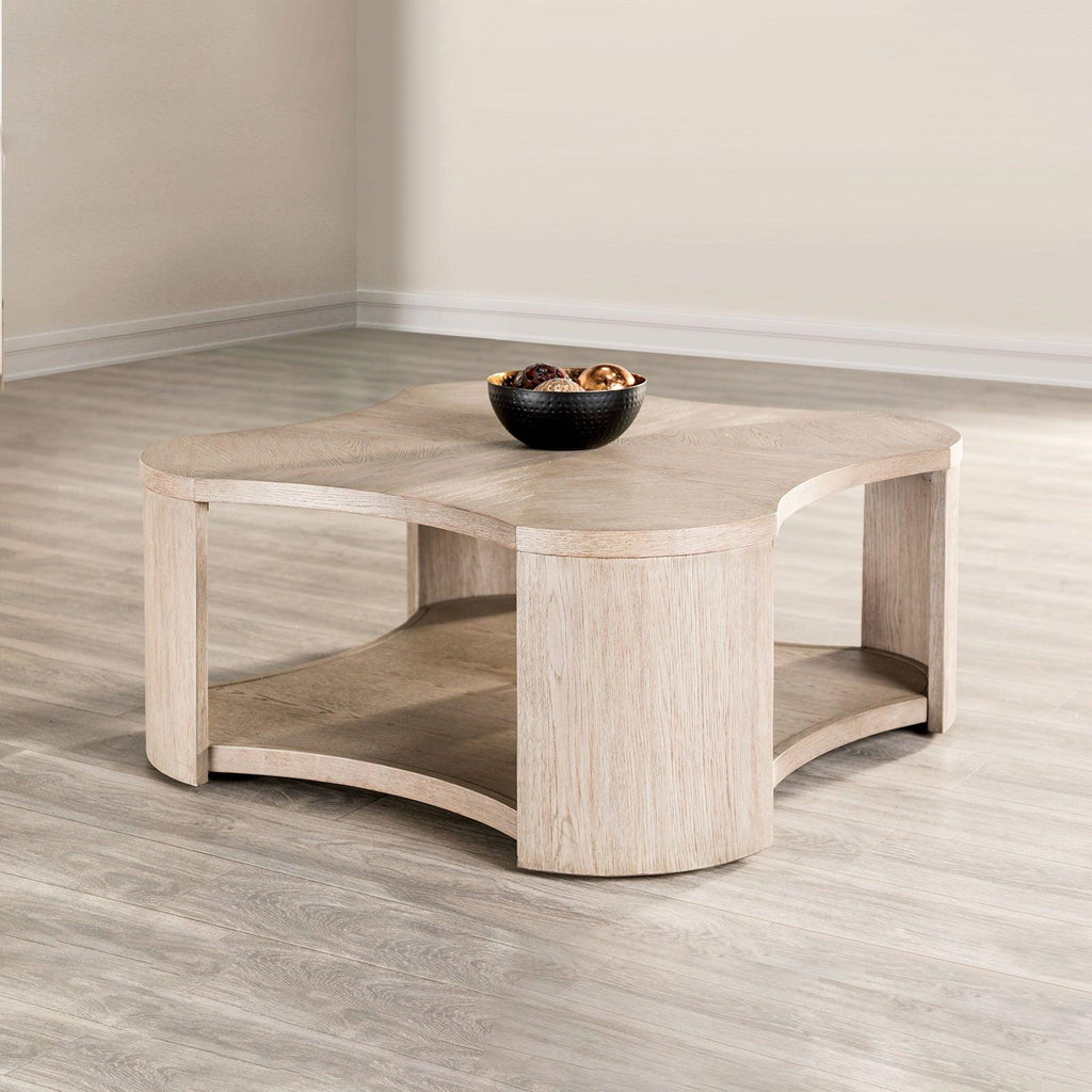 Modern Oak Finish Coffee Table with Storage and Casters.