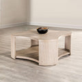 Modern Oak Finish Coffee Table with Storage and Casters.