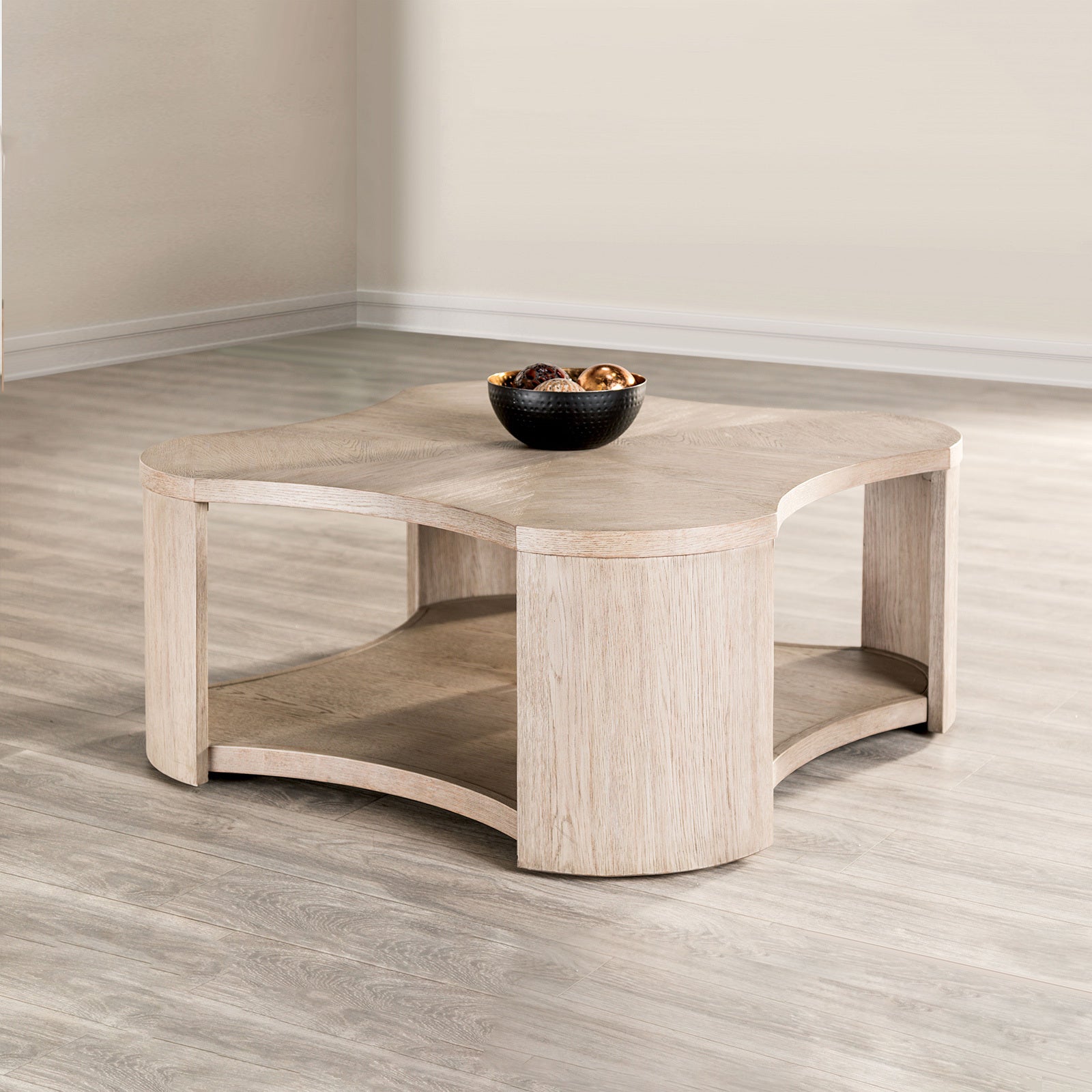 1pc Coffee Table Modern Style With Open storage Attached Casters Rubberwood Structure Oak Finish